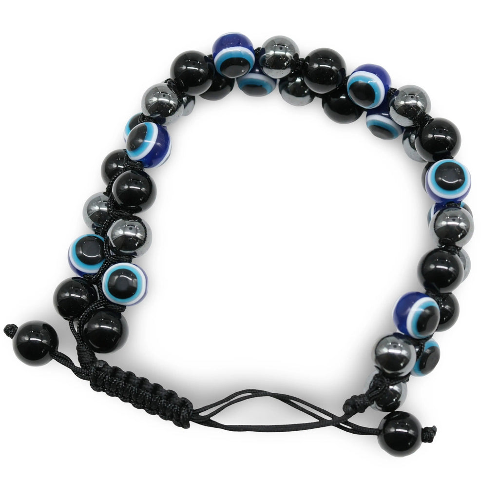 Bracelet - Hematite, Obsidian & Evil Eye - Adjustable - 8mm