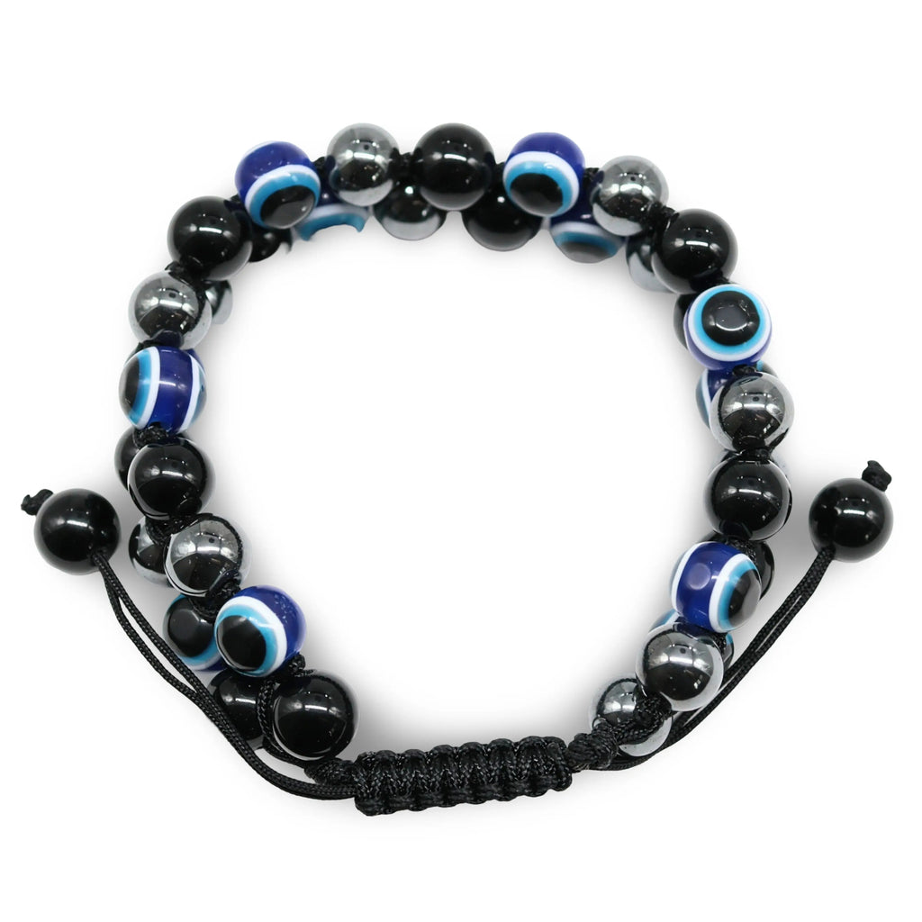 Bracelet - Hematite, Obsidian & Evil Eye - Adjustable - 8mm