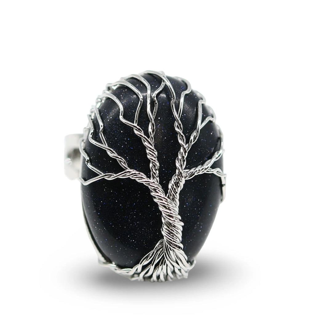 Ring - Blue Goldstone with Tree of Life - Adjustable