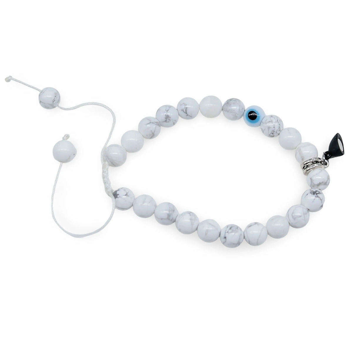 Bracelet - 2Pcs Set - Natural Howlite & Black Onyx with Evil Eye - Braided Matching Bracelets