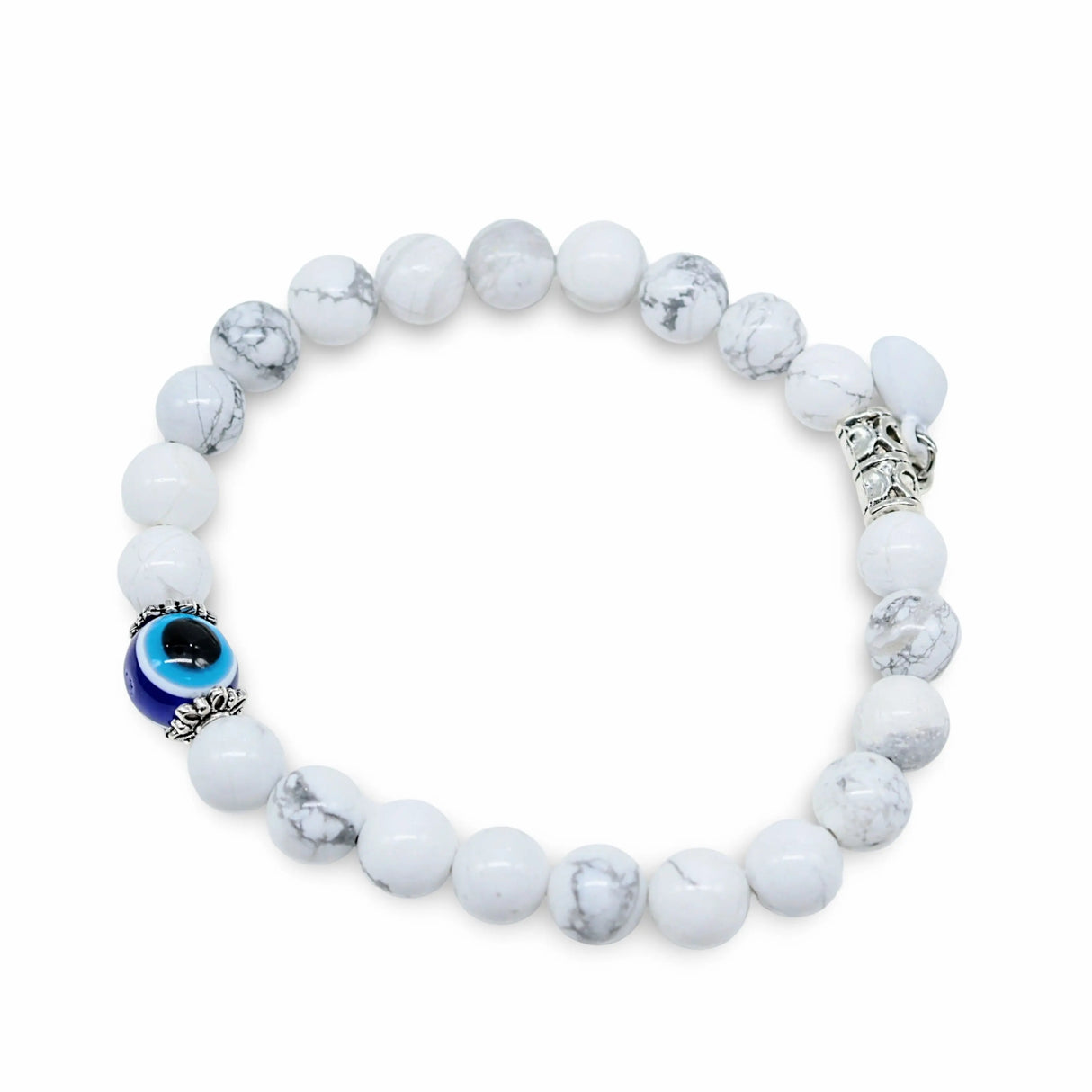 Bracelet - 2Pcs Set - Natural Howlite & Obsidian with Evil Eye - Matching Bracelets