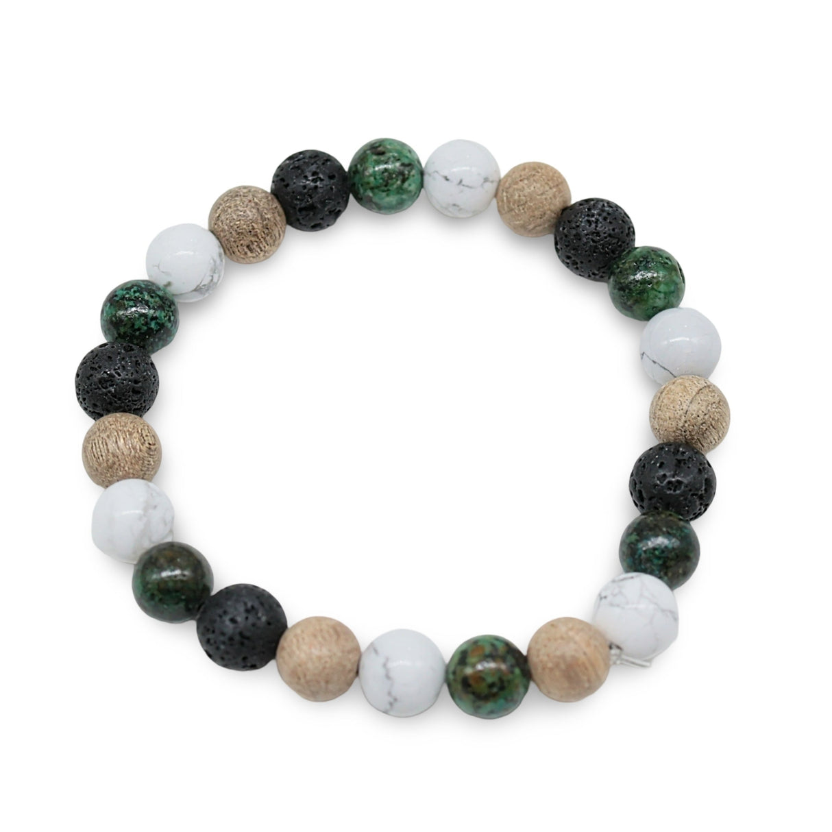 Bracelet - African Turquoise Jasper with Natural Howlite, Lava Rock & Sandalwood Beads - 8mm