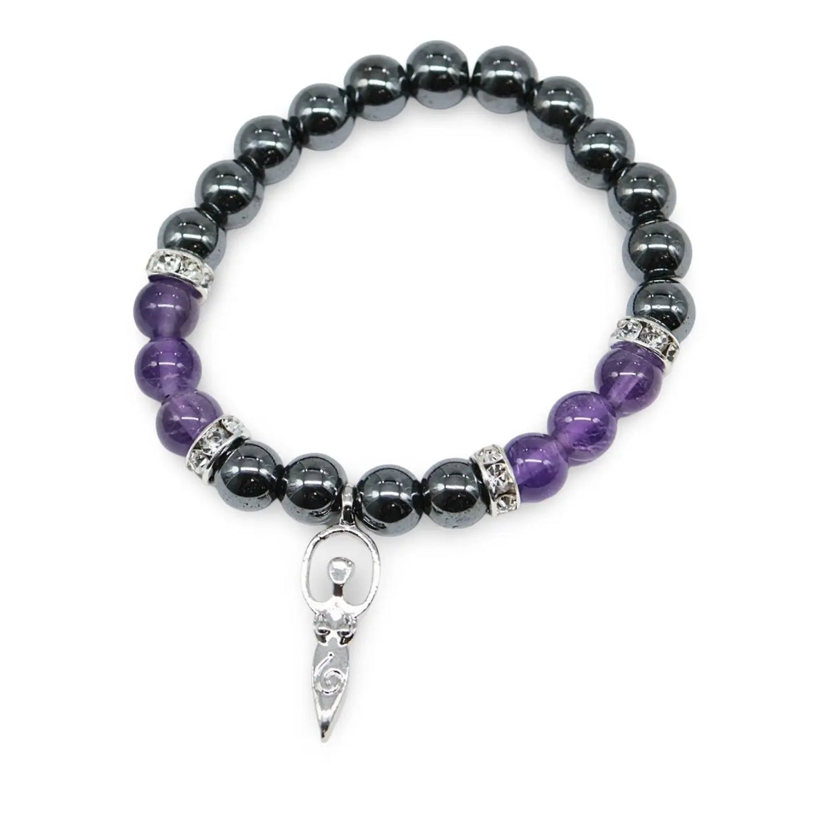 Bracelet - Hematite & Amethyst with Goddess Charm - 8mm