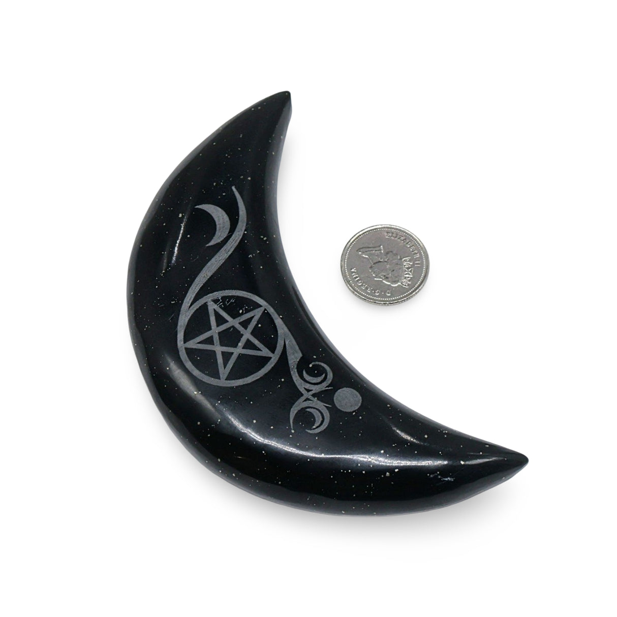 Stone - Black Onyx Moon Shape with Pentacle