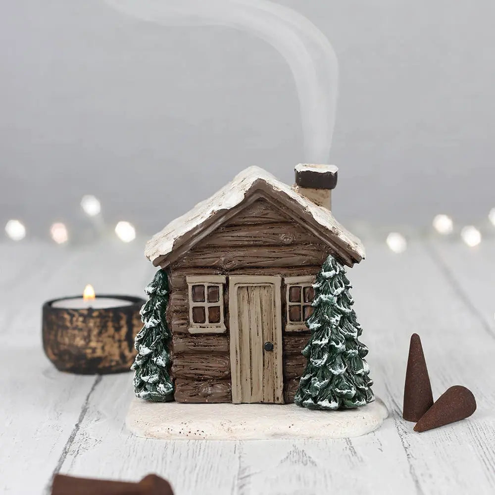 Incense Burner - Winter Log Cabin - Cone Burner