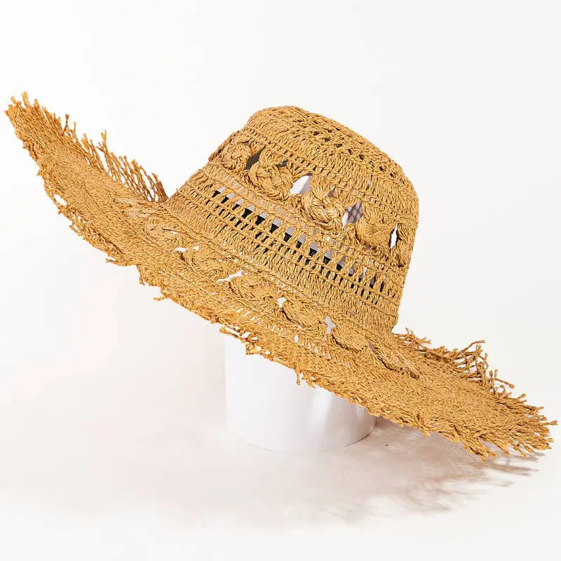 Clothing & Accessories - Intricate Straw Braided Sun Hat Tan