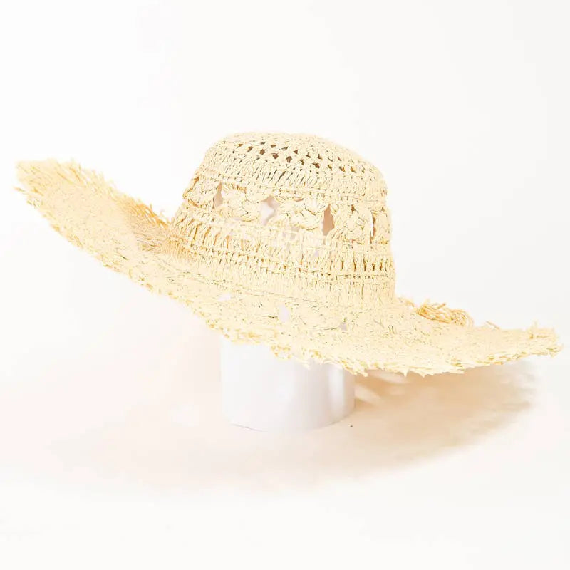 Clothing & Accessories - Intricate Straw Braided Sun Hat Ivory