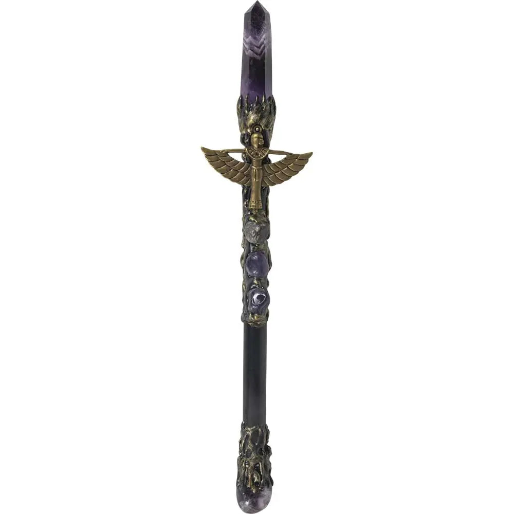 Wicca & Pagan - Magic Wand - Amethyst with Golden Isis