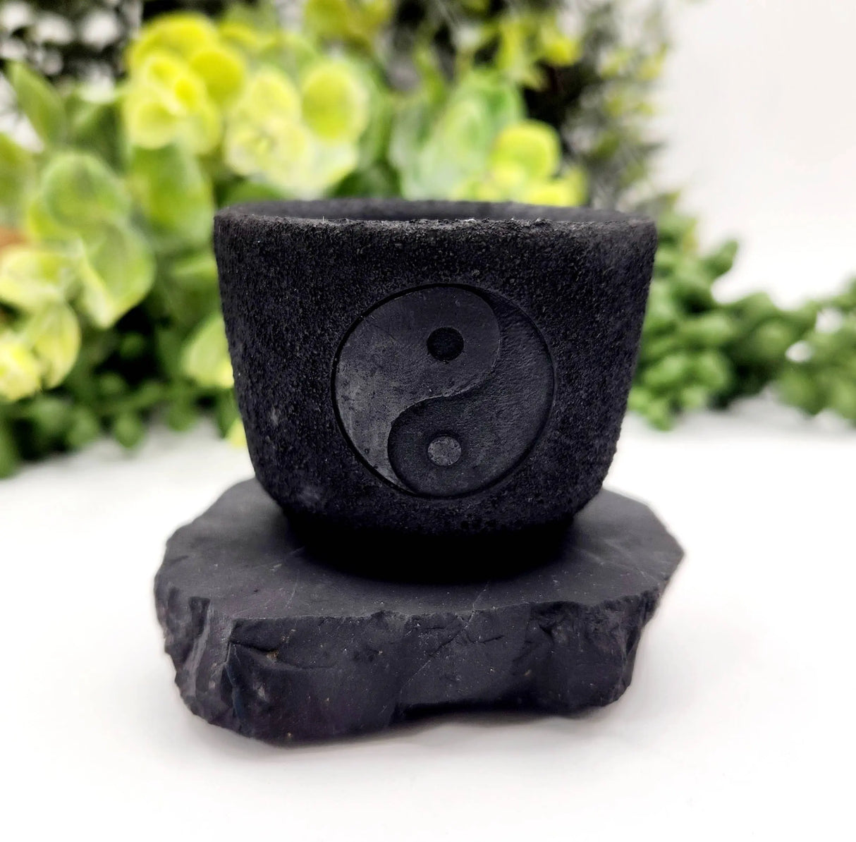Candle Holder - Shungite with Ying Yang - 6x5x5.5cm
