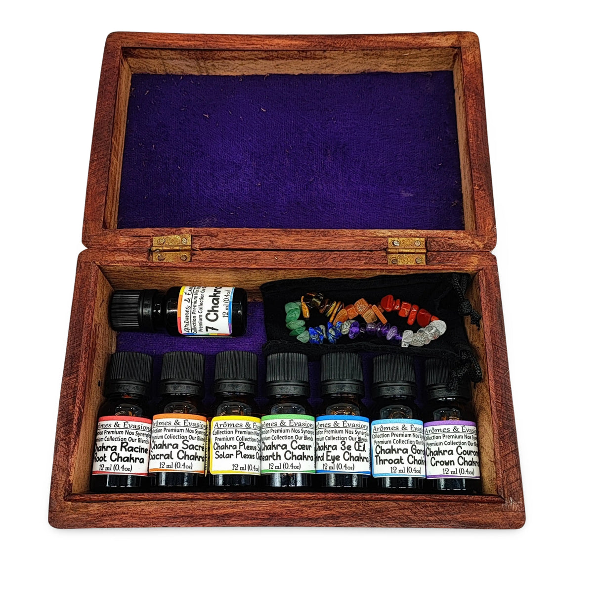 7 Chakras -Essential Oil & Bracelet -Deluxe Gift Set with Wood Box -Limited Edition