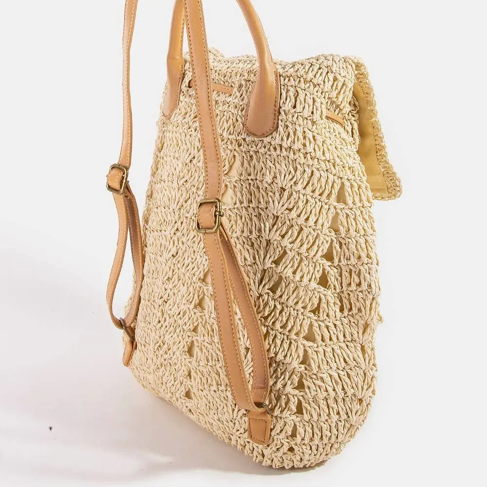 Clothing & Accessories - Straw Braided Fashion Backpack