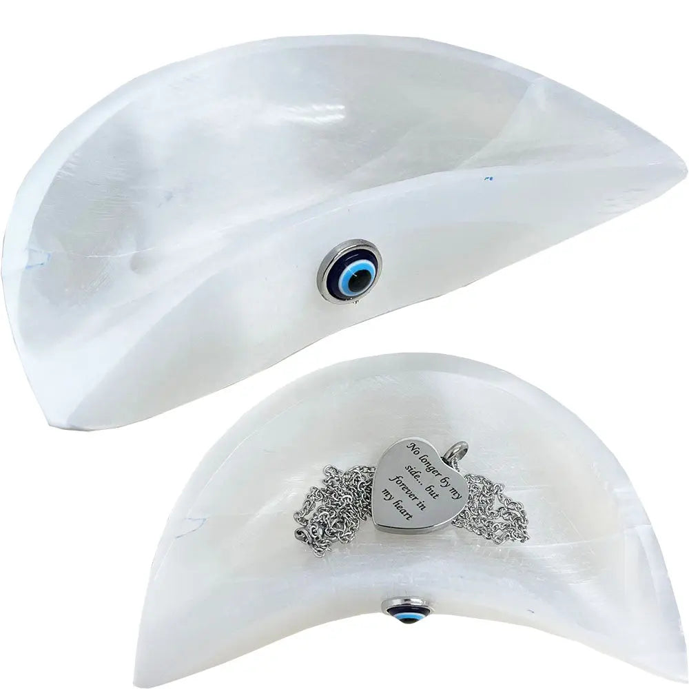 Home Decor - Half Moon - Selenite Stone Bowl with Evil Eye