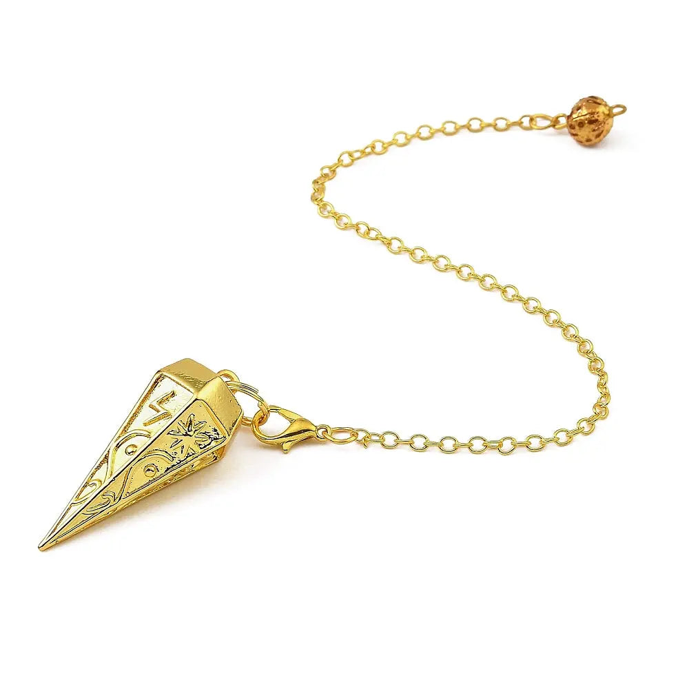 Pendulum - Rack Plating Brass Cone Dowsing Pendulum Pendant – Golden (with Cable Chain & Lobster Clasp)
