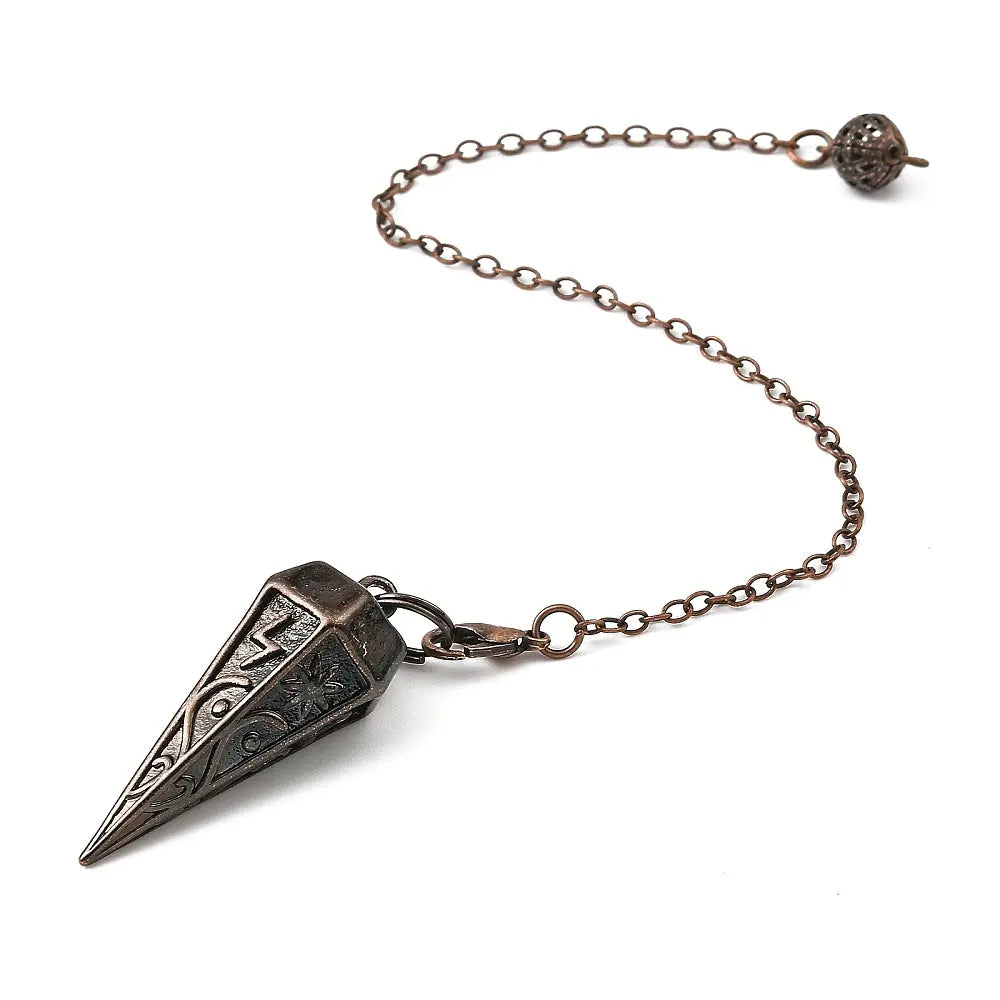 Pendulum - Rack Plating Brass Cone Dowsing Pendulum Pendant – Red Copper (with Cable Chain & Lobster Clasp)