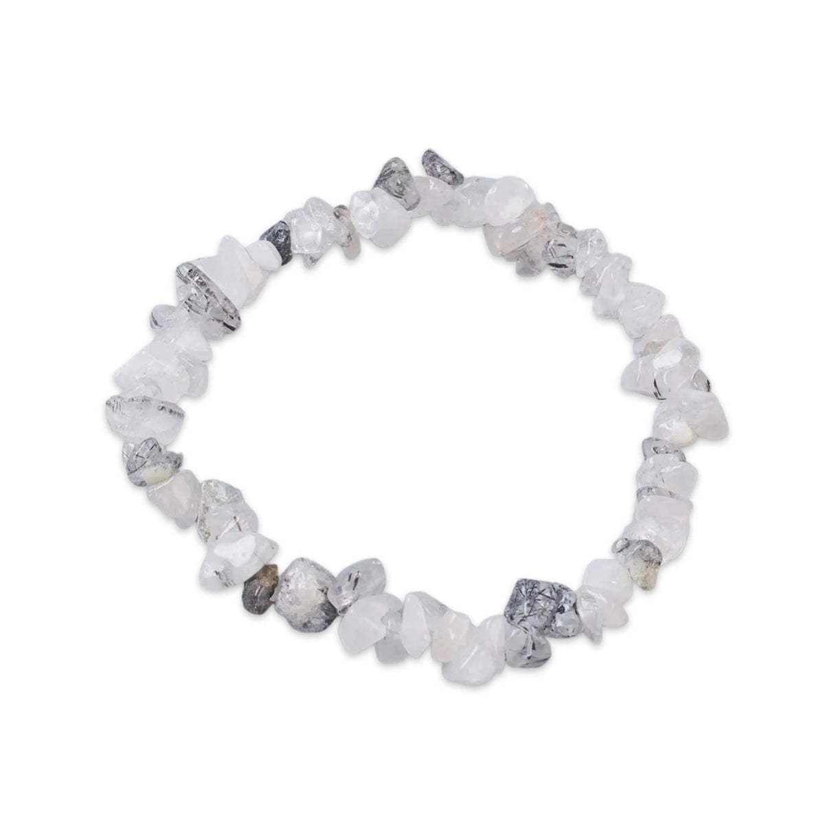 Bracelet -Black, Rutilated & Crystal Quartz -Chips