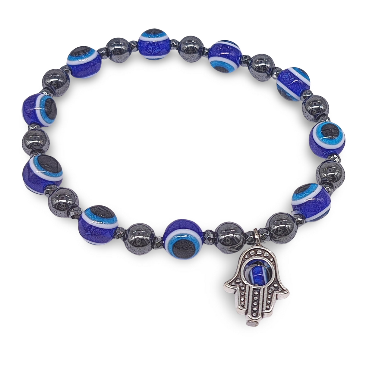 Bracelet -Evil Eye -Fatima Hand -Hematite -8mm