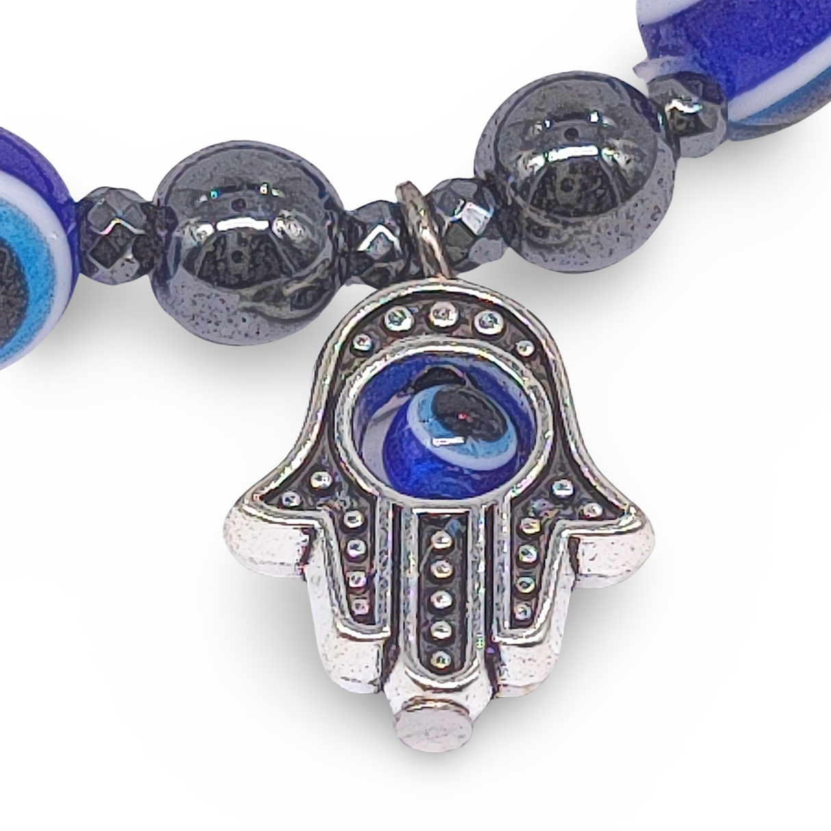 Bracelet -Evil Eye -Fatima Hand -Hematite -8mm