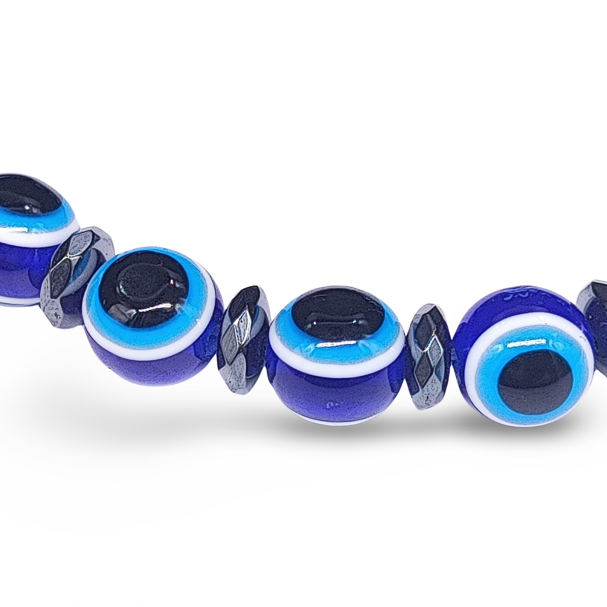 Bracelet -Evil Eye -Fatima Hand -Small Hematite -10mm