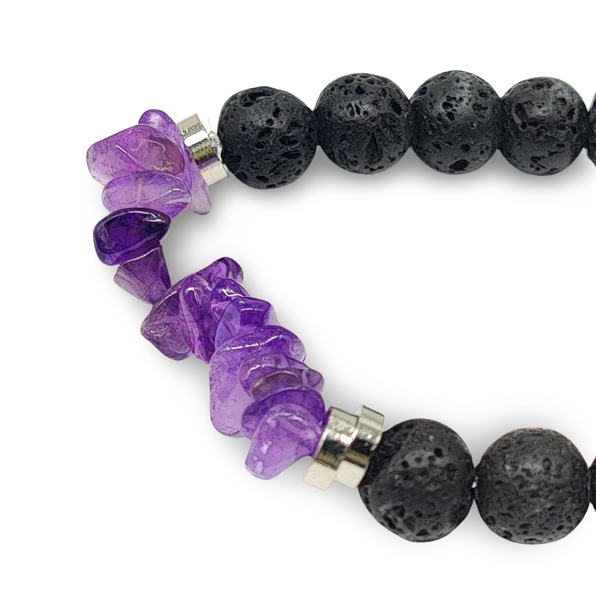 Bracelet - Lava Bead 8mm & Amethyst Chips