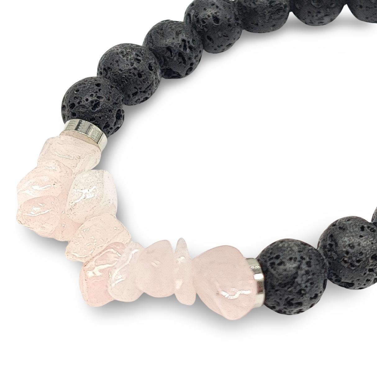 Bracelet - Lava Bead 8mm & Rose Quartz Chips