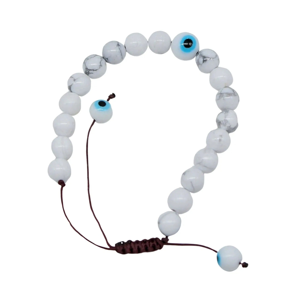Bracelet - Natural Howlite with Evil Eye - Adjustable - 8mm