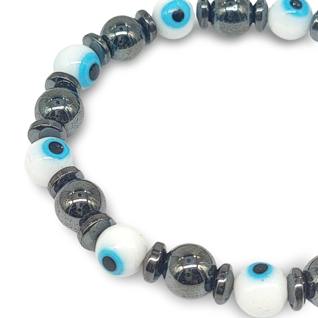 Bracelet -White Evil Eye -Hematite -8mm