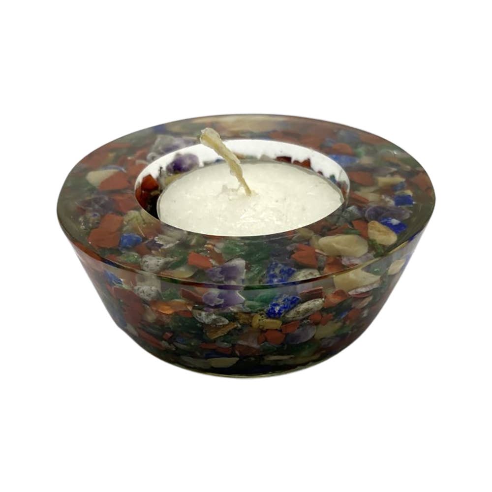 Candle Holder -Chakra Tealight Holder with Gemstones