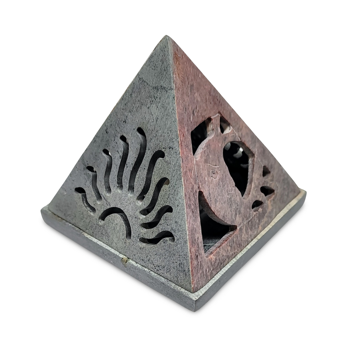 Candle & Incense Holder - Soapstone Pyramid - Sun & Moon