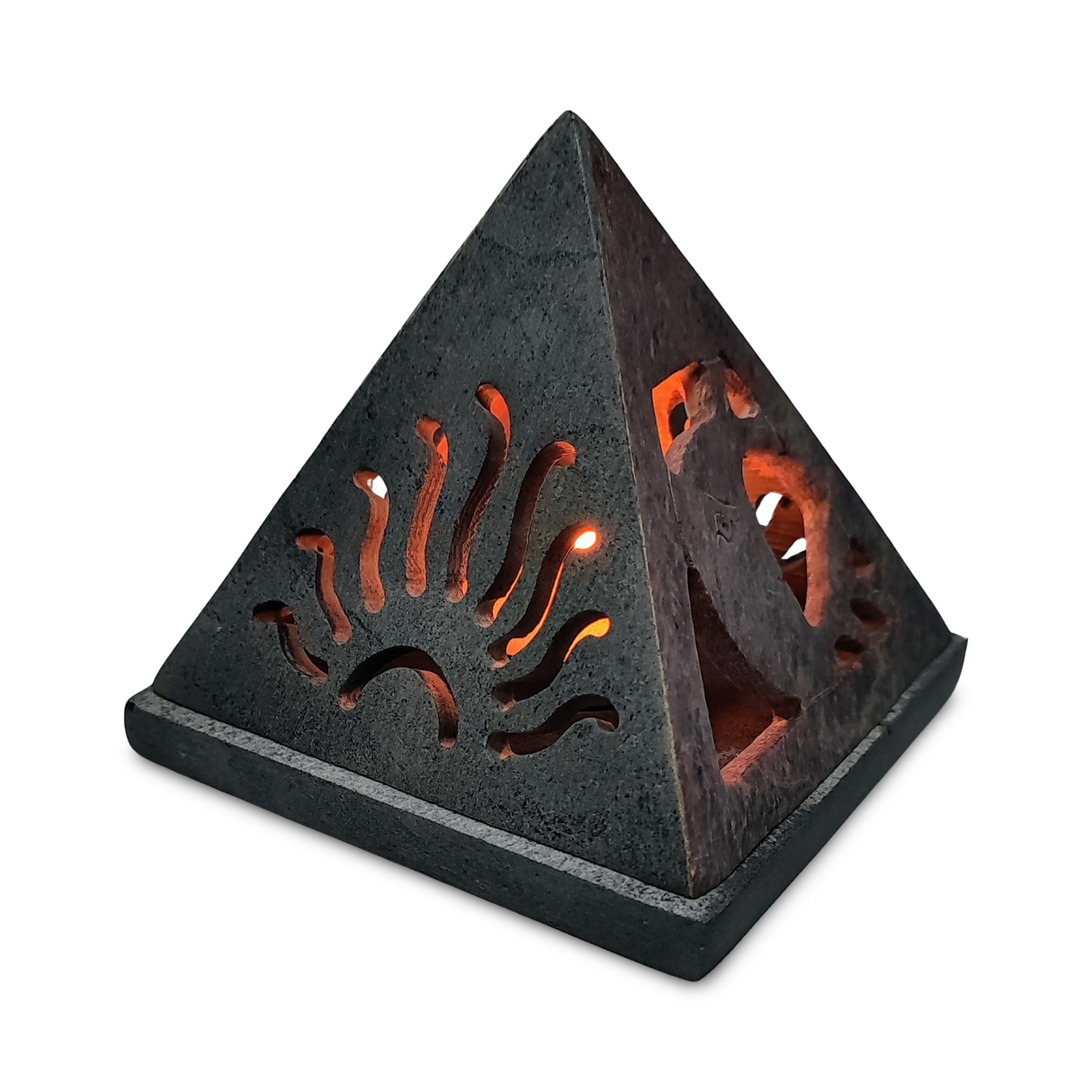 Candle & Incense Holder - Soapstone Pyramid - Sun & Moon