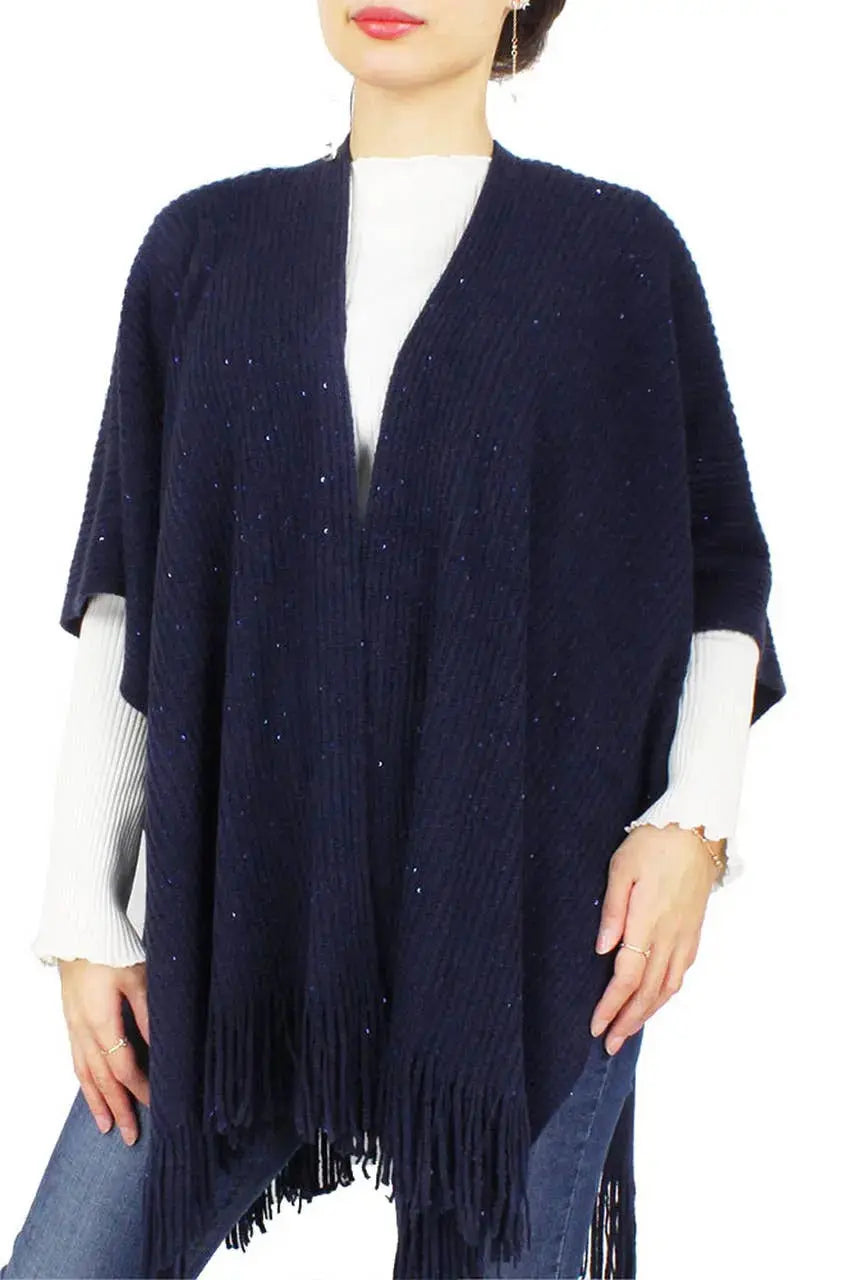 Clothing -Sequins Knit Cape Navy