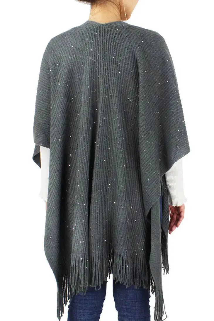 Clothing -Sequins Knit Cape