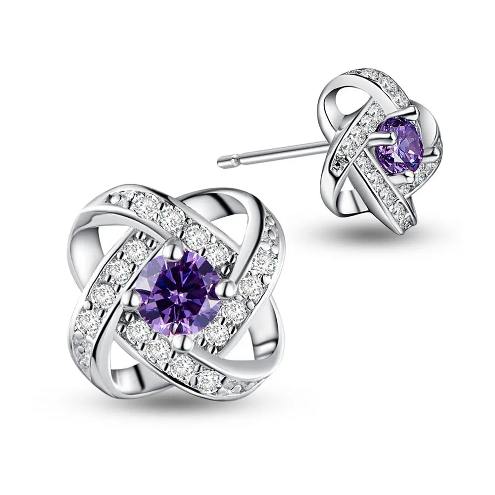 Earrings - 925 Sterling - Natural Zircon - Amethyst Flower
