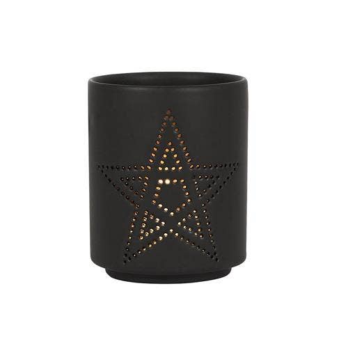 Candle Holder - Tealight & Votive - Black Pentagram Cut Out