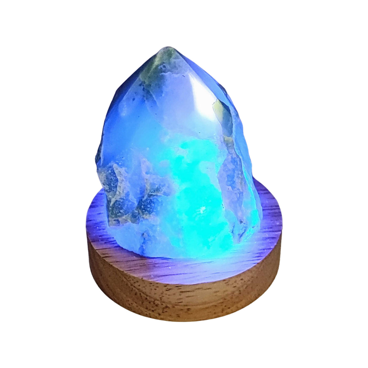 Home Decor -Mini Lamp -Green & White Quartz -Wooden Base Light