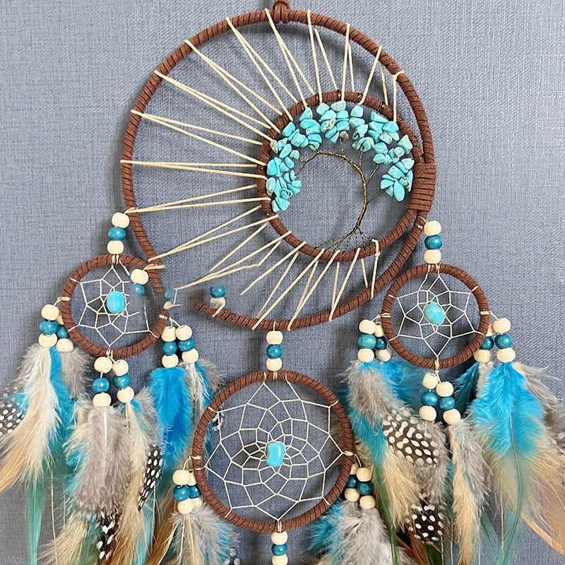 Home Decor -Dreamcatcher -Brown & Blue -Turquoise Stone & Tree of Life