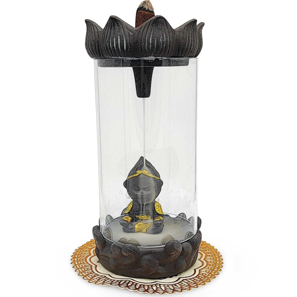 Incense Burner -Backflow -Ceramic -Lotus Flower & Buddha Brown