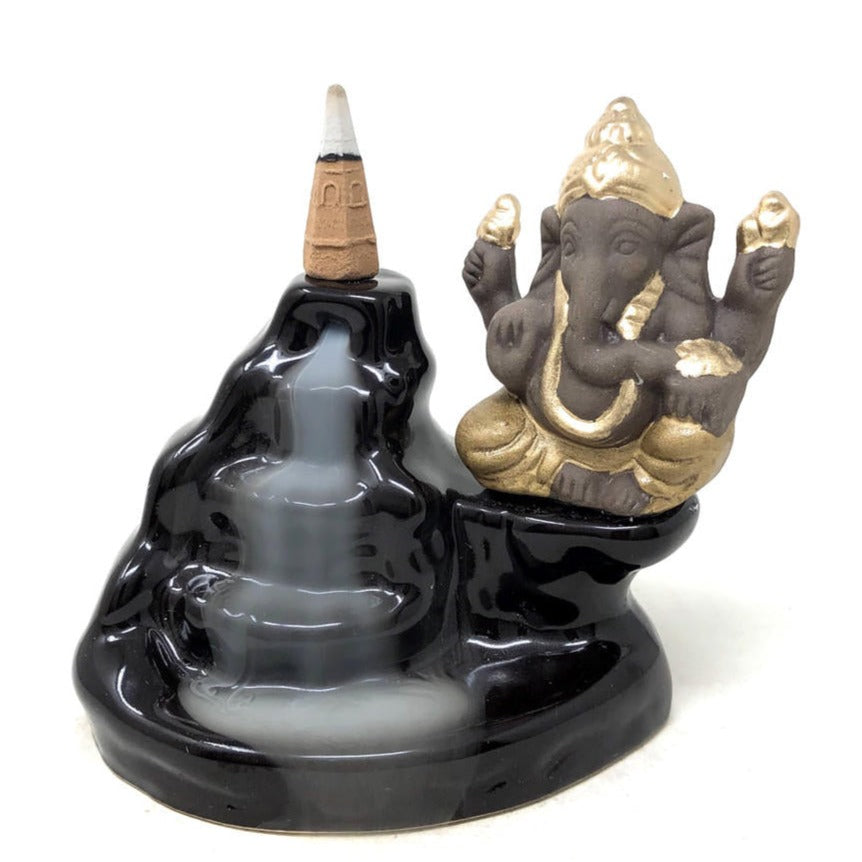 Incense Burner -Backflow Cone -Ceramic -Water Fall Ganesha