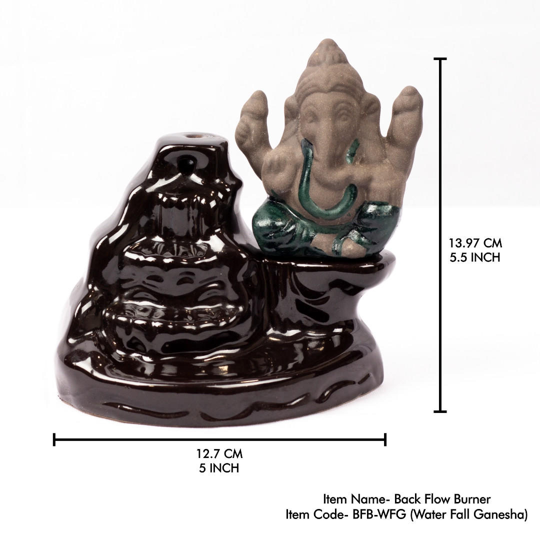 Incense Burner -Backflow Cone -Ceramic -Water Fall Ganesha