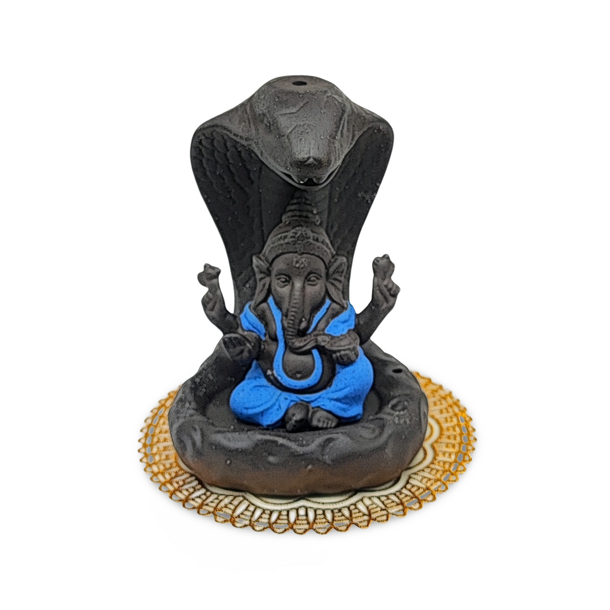 Incense Burner Kit -Ceramic -Backflow & Stick Holder -Ganesha with Snake -Blue