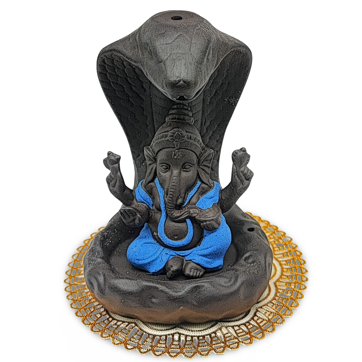 Incense Burner Kit -Ceramic -Backflow & Stick Holder -Ganesha with Snake -Blue