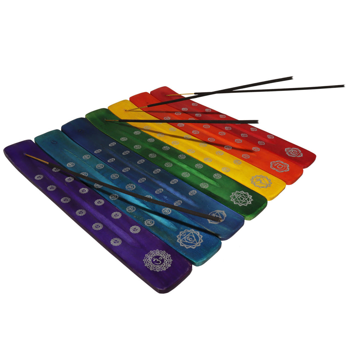 Incense Burner -Stick Holder -Wood -7 Chakras Coloured