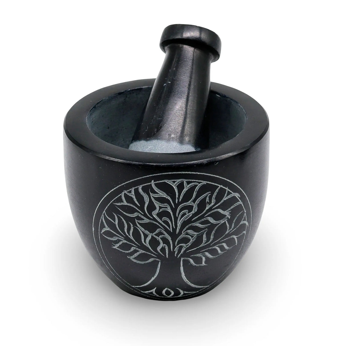 Mortar & Pestle - Soapstone - Tree of Life - Black - 3"