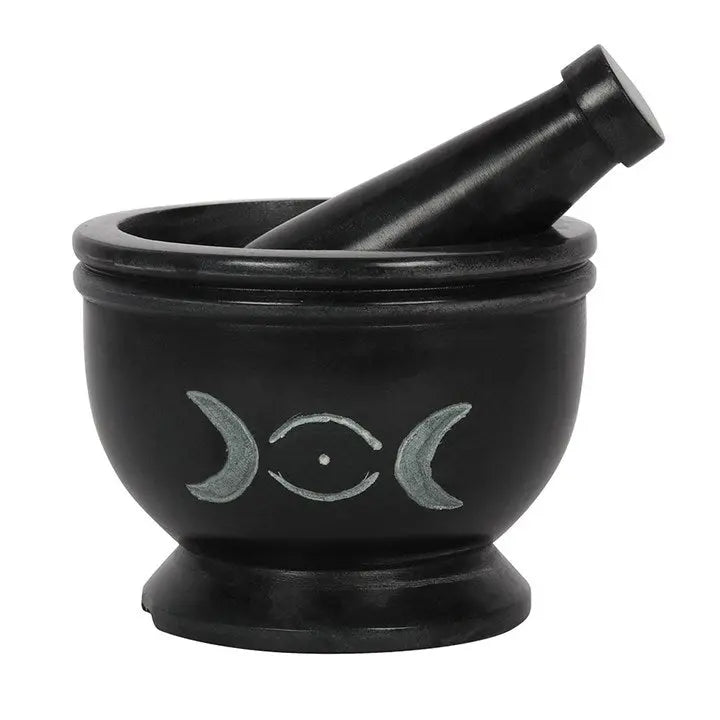 Mortar & Pestle -Soapstone -Triple Moon Black -3.5''