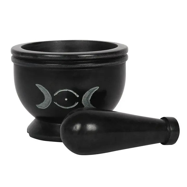 Mortar & Pestle -Soapstone -Triple Moon Black -3.5''