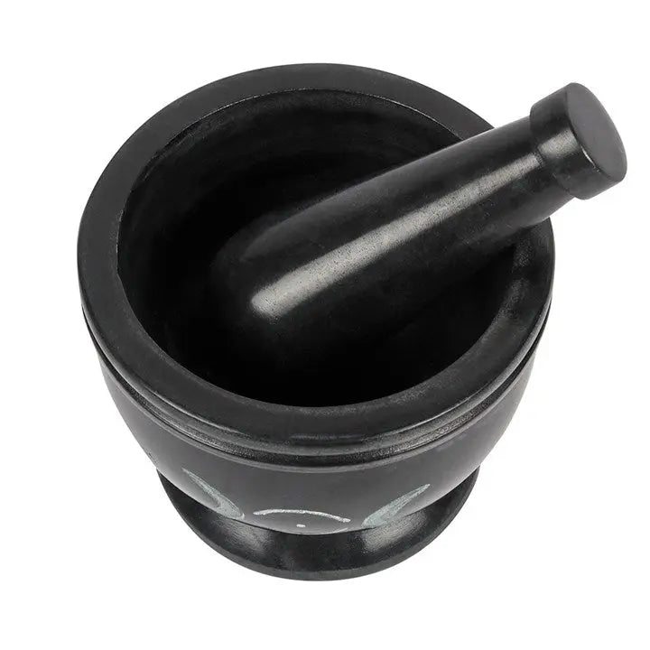 Mortar & Pestle -Soapstone -Triple Moon Black -3.5''