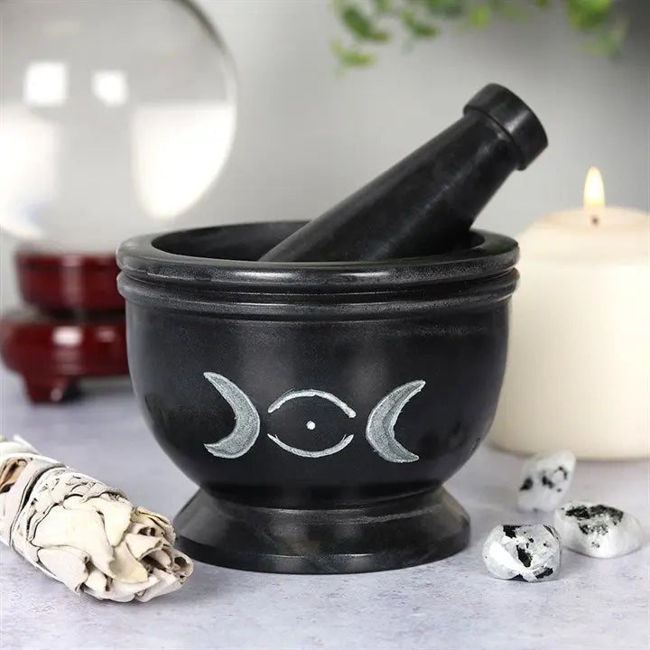 Mortar & Pestle -Soapstone -Triple Moon Black -3.5''