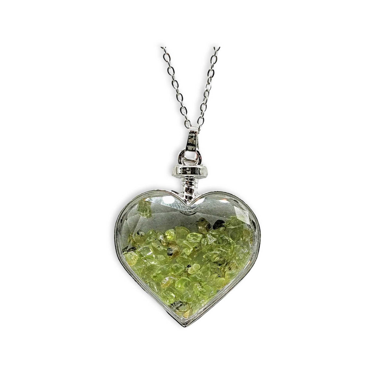 Necklace - Heart Shaped Glass Bottle - Peridot