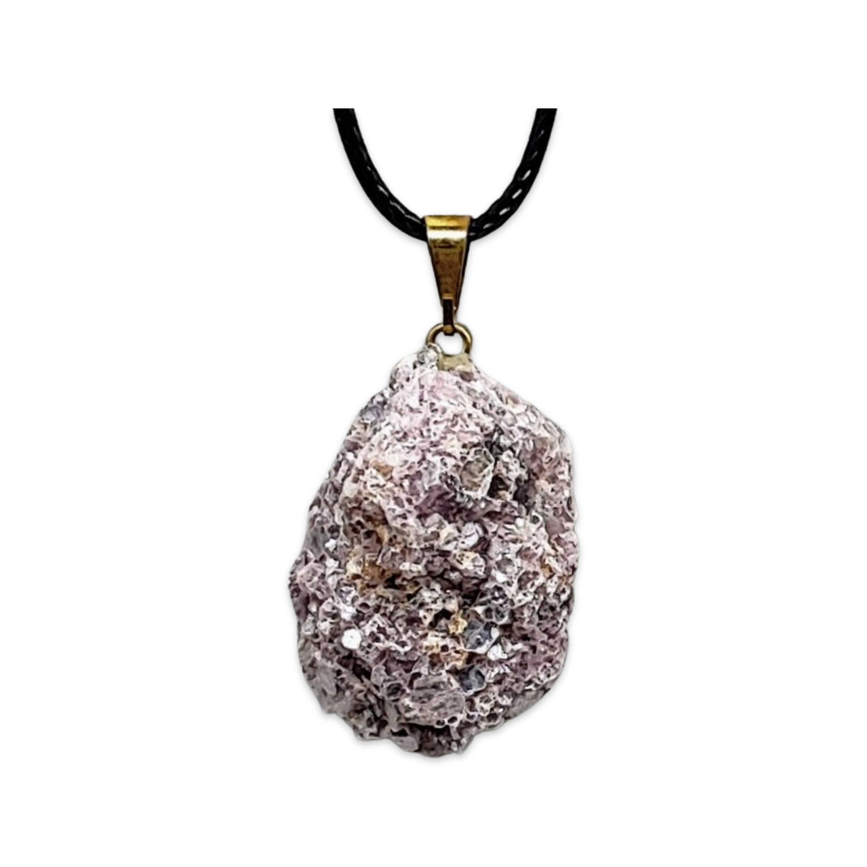 Necklace -Natural Lepidolite Pendant -Gold Bail