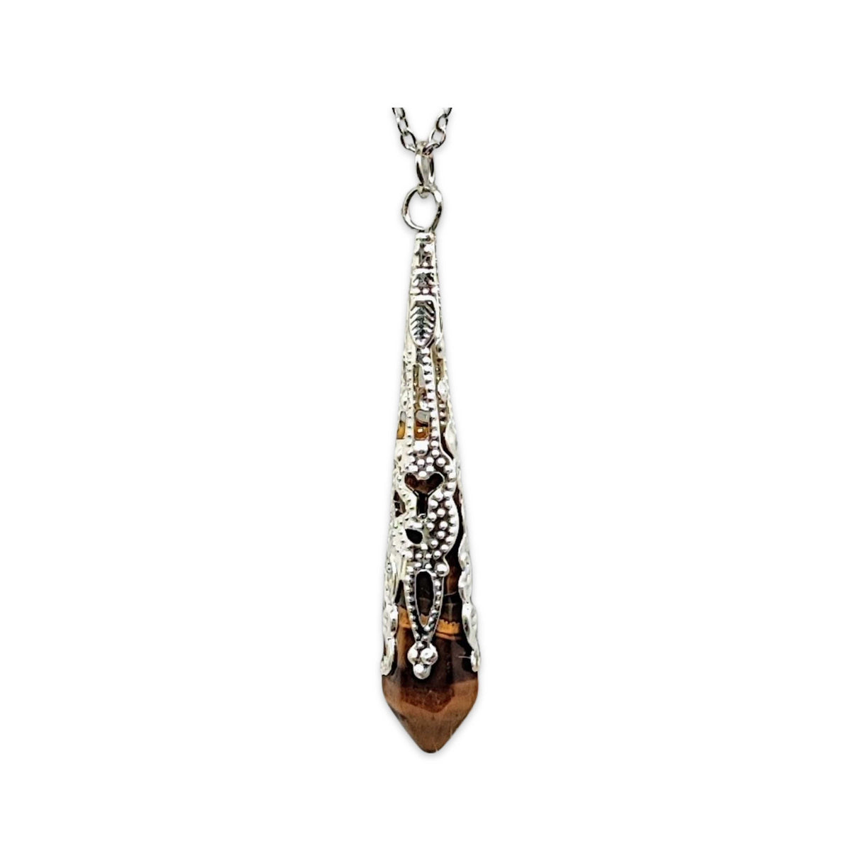 Necklace - Pointed - Tiger Eye - Stainless Steel Findings
