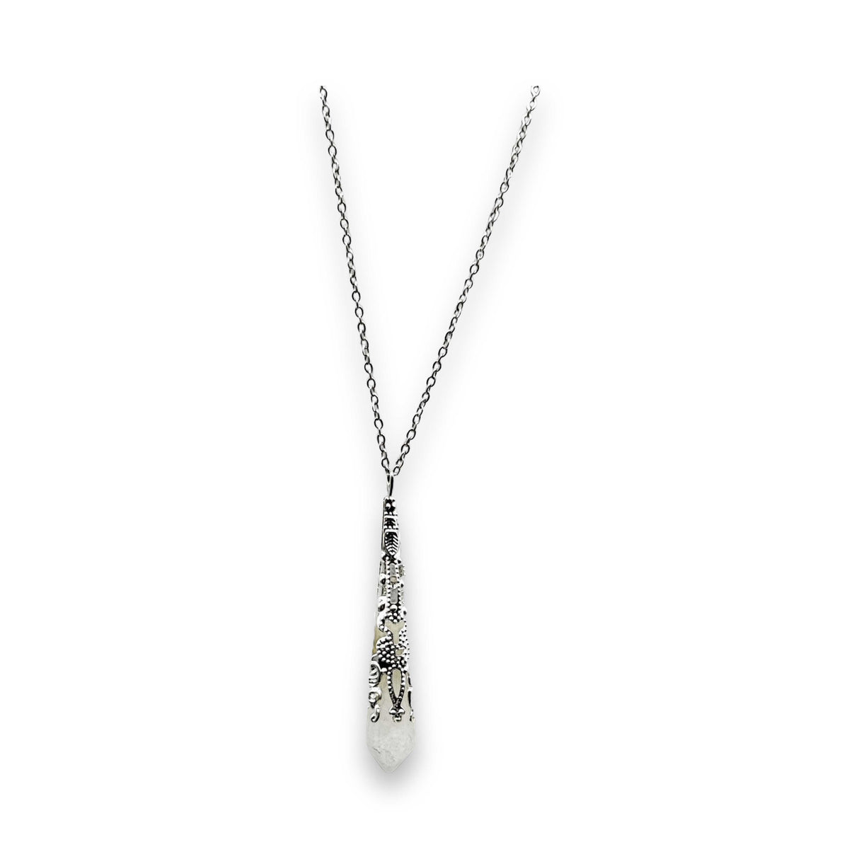 Necklace - Pointed - White Jade - Stainless Steel Findings